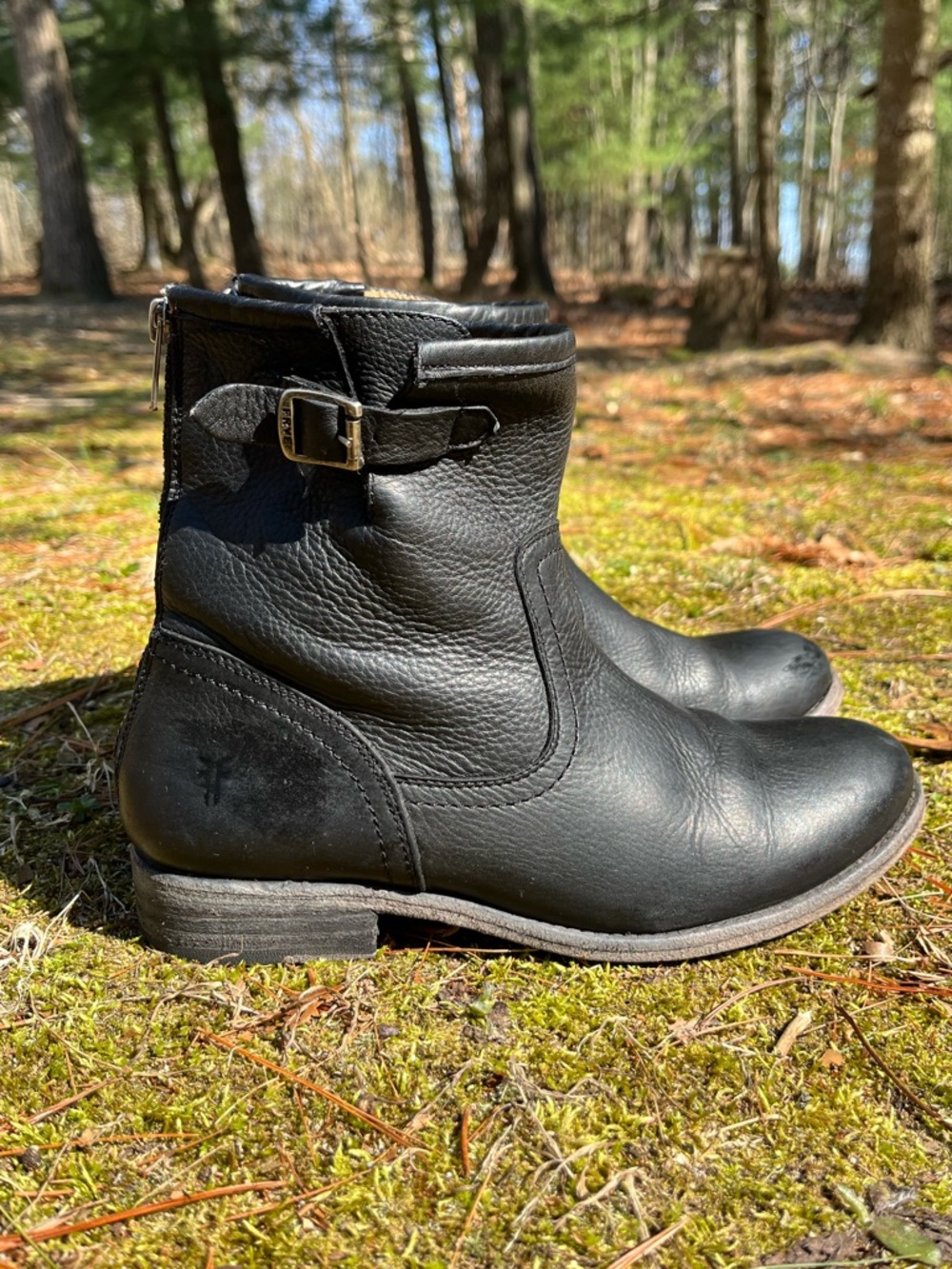 Vintage Frye Black Leather Pippa Back Zip Short Booties Mexico Size 7 1/2 B